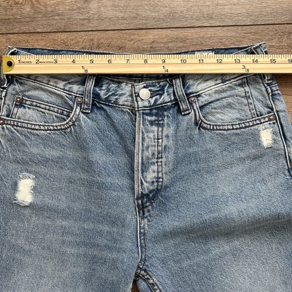 Free People Jeans Womens 26 Chewed Up Mid-Rise Straight Button Fly Distressed - Picture 9 of 13